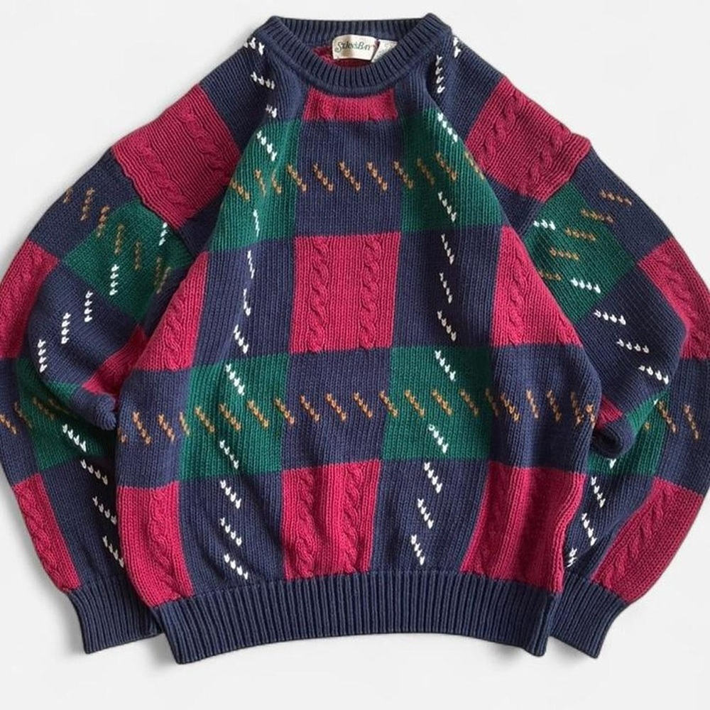 Vintage St. John’s Bay Chunky Color Block Knit Red Green Blue Crewneck Sweater
